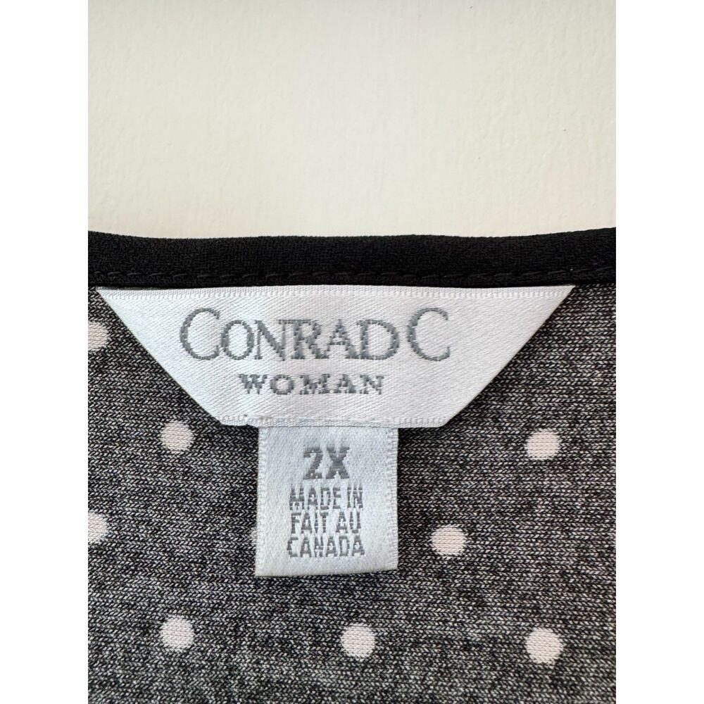 Conrad C Pleated Straps Black V Neck Blouse with White Polka Dots 2X - Picture 8 of 9
